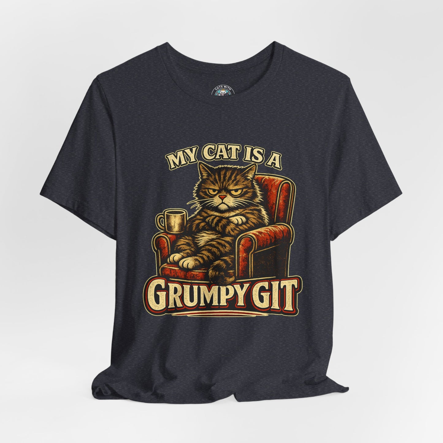 My Cat Is A Grumpy Git – Retro Whiskers Dark Cat T-Shirt | Cats With Character