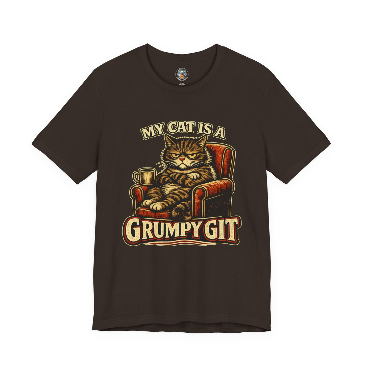 My Cat Is A Grumpy Git – Retro Whiskers Dark Cat T-Shirt | Cats With Character