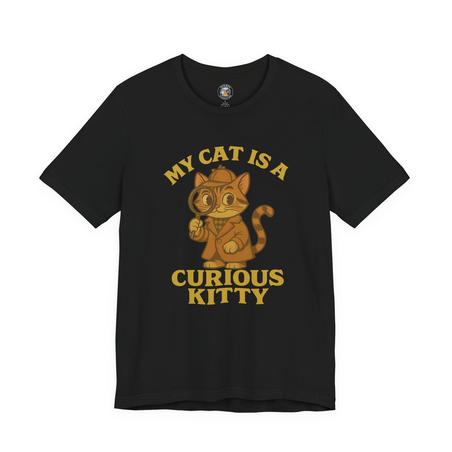 My Cat is a Curious Kitty - Retro Whiskers - Dark Unisex Jersey Short Sleeve Tee