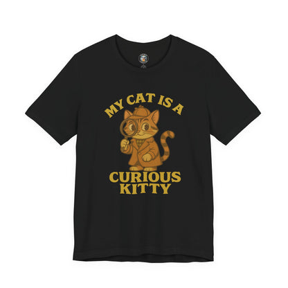My Cat is a Curious Kitty - Retro Whiskers - Dark Unisex Jersey Short Sleeve Tee