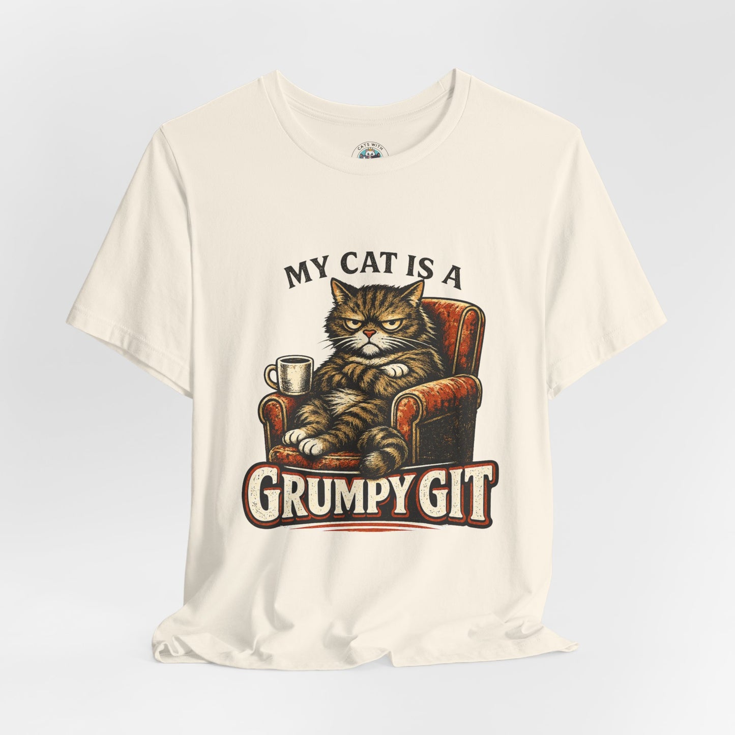 My Cat Is A Grumpy Git – Retro Whiskers Cat T-Shirt | Cats With Character