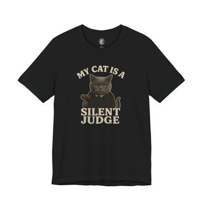My Cat is a Silent Judge - Paws in Focus - Dark Unisex Jersey Short Sleeve Tee