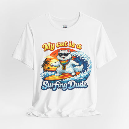 My Cat Is A Surfing Dude T-Shirt – Funny Cool Cat Surf Graphic Tee for Cat Lovers