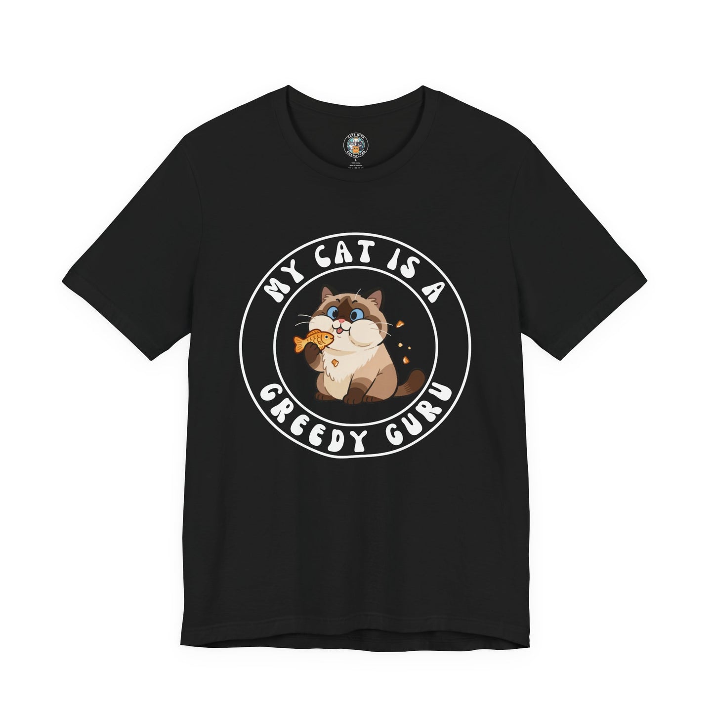 My Cat is a Greedy Guru - Dark Unisex Jersey Short Sleeve Tee