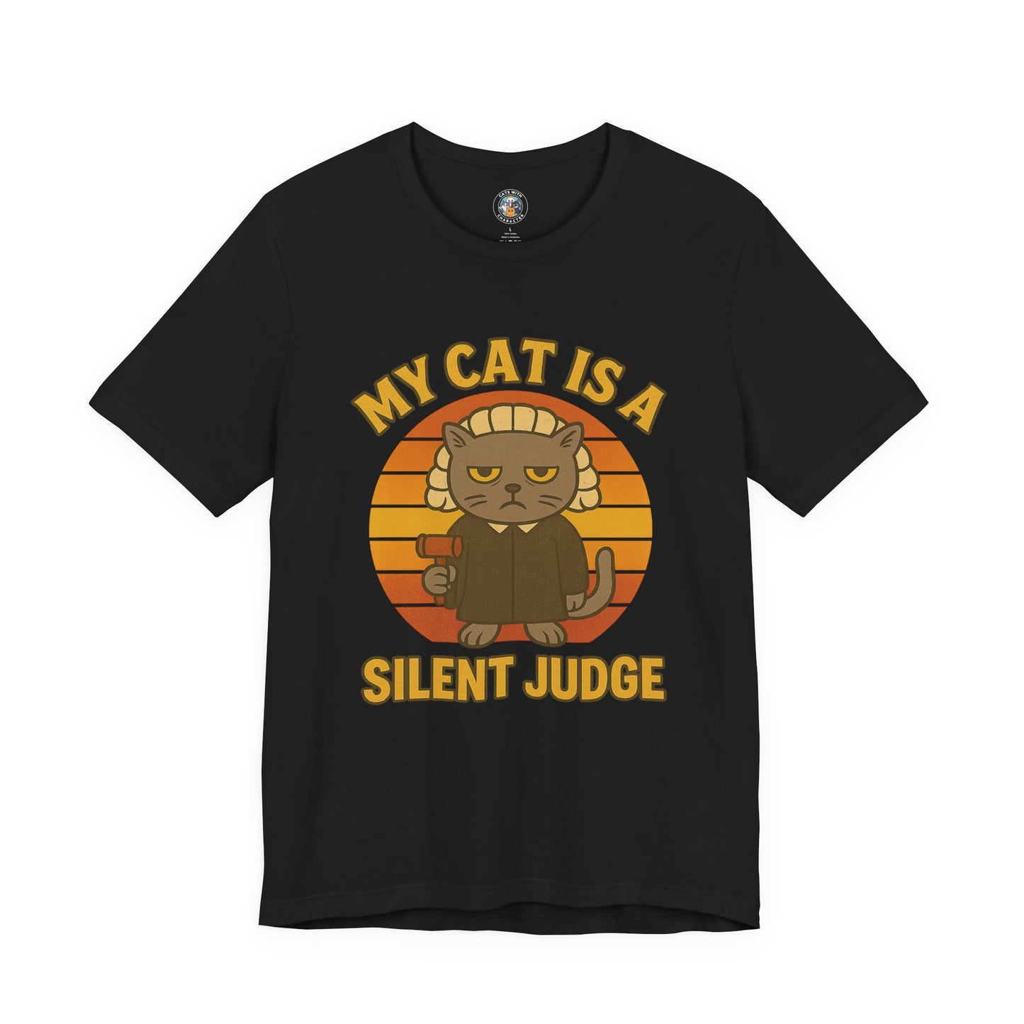 My Cat is a Silent Judge - Retro Whiskers - Dark Unisex Jersey Short Sleeve Tee