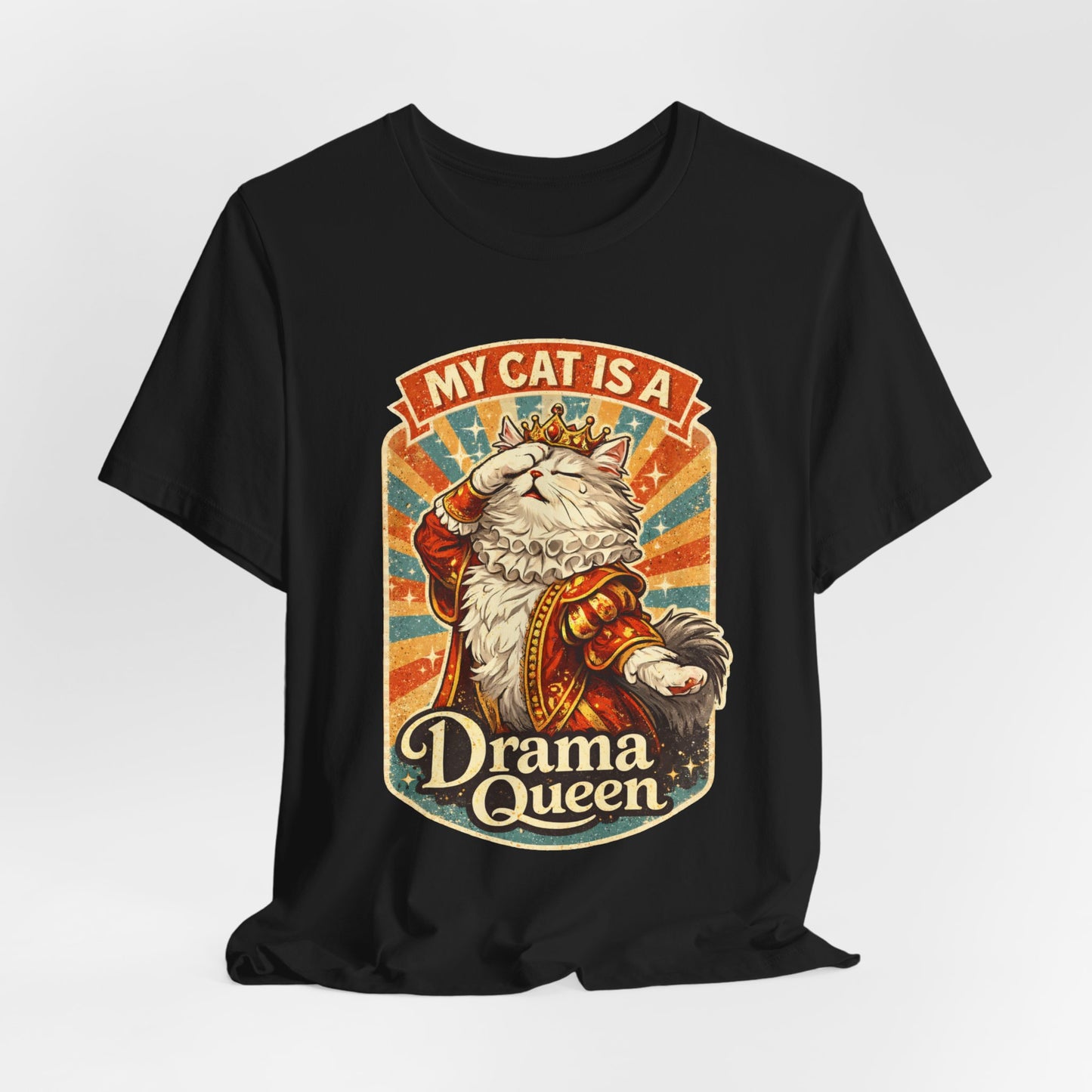 My Cat Is A Drama Queen - Retro Whiskers - Dark Cat T-Shirt | Cats With Character