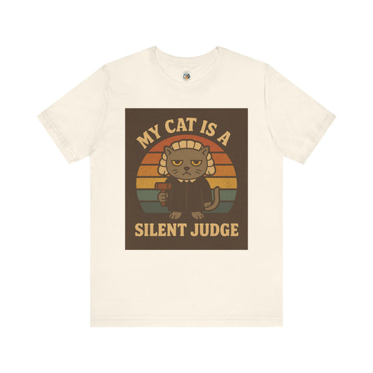 My Cat is a Silent Judge - Retro Whiskers - Unisex Jersey Short Sleeve Tee