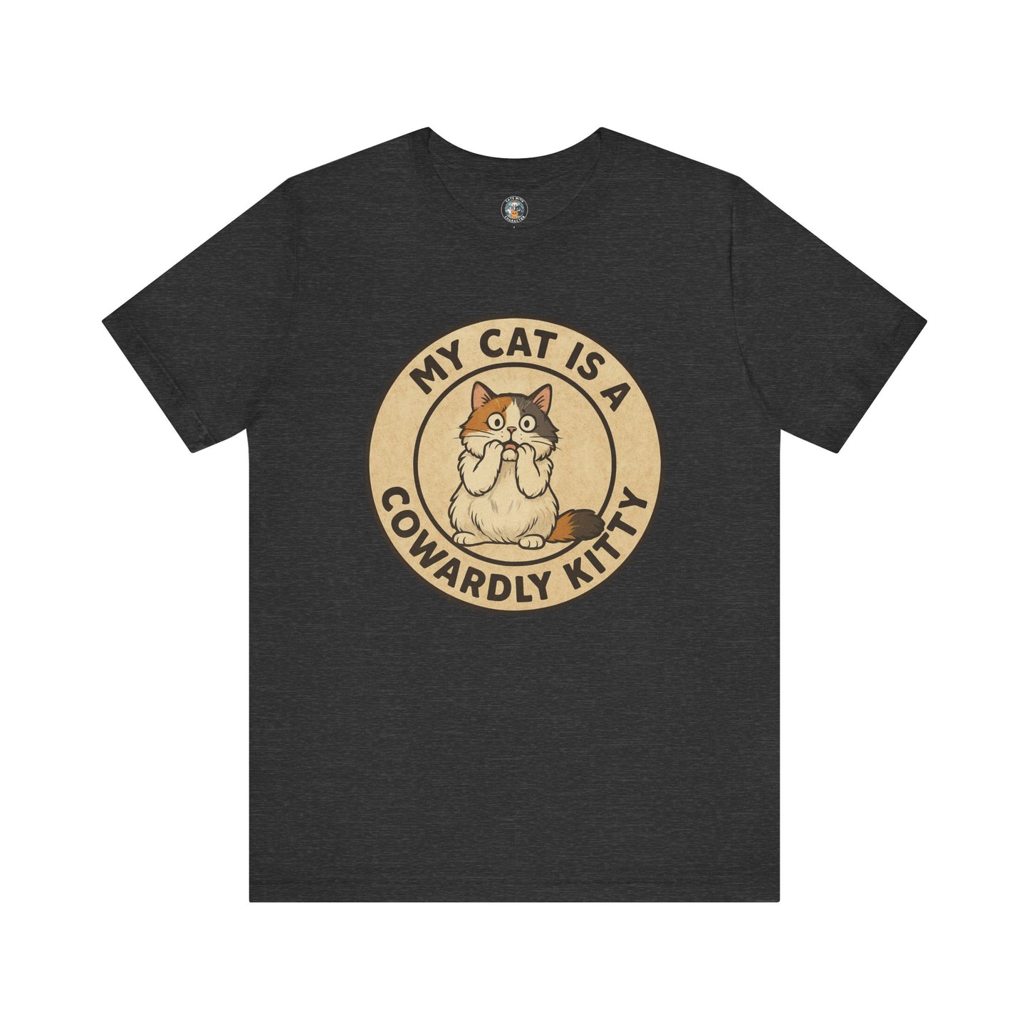 My Cat is a Cowardly Kitty - Retro Whiskers - Dark Unisex Jersey Short Sleeve Tee