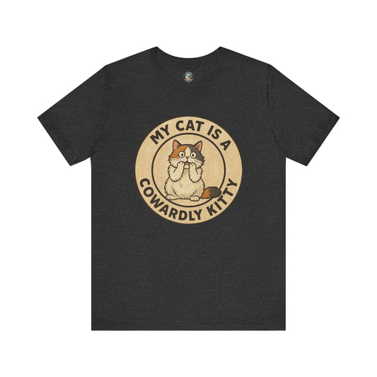 My Cat is a Cowardly Kitty - Retro Whiskers - Dark Unisex Jersey Short Sleeve Tee