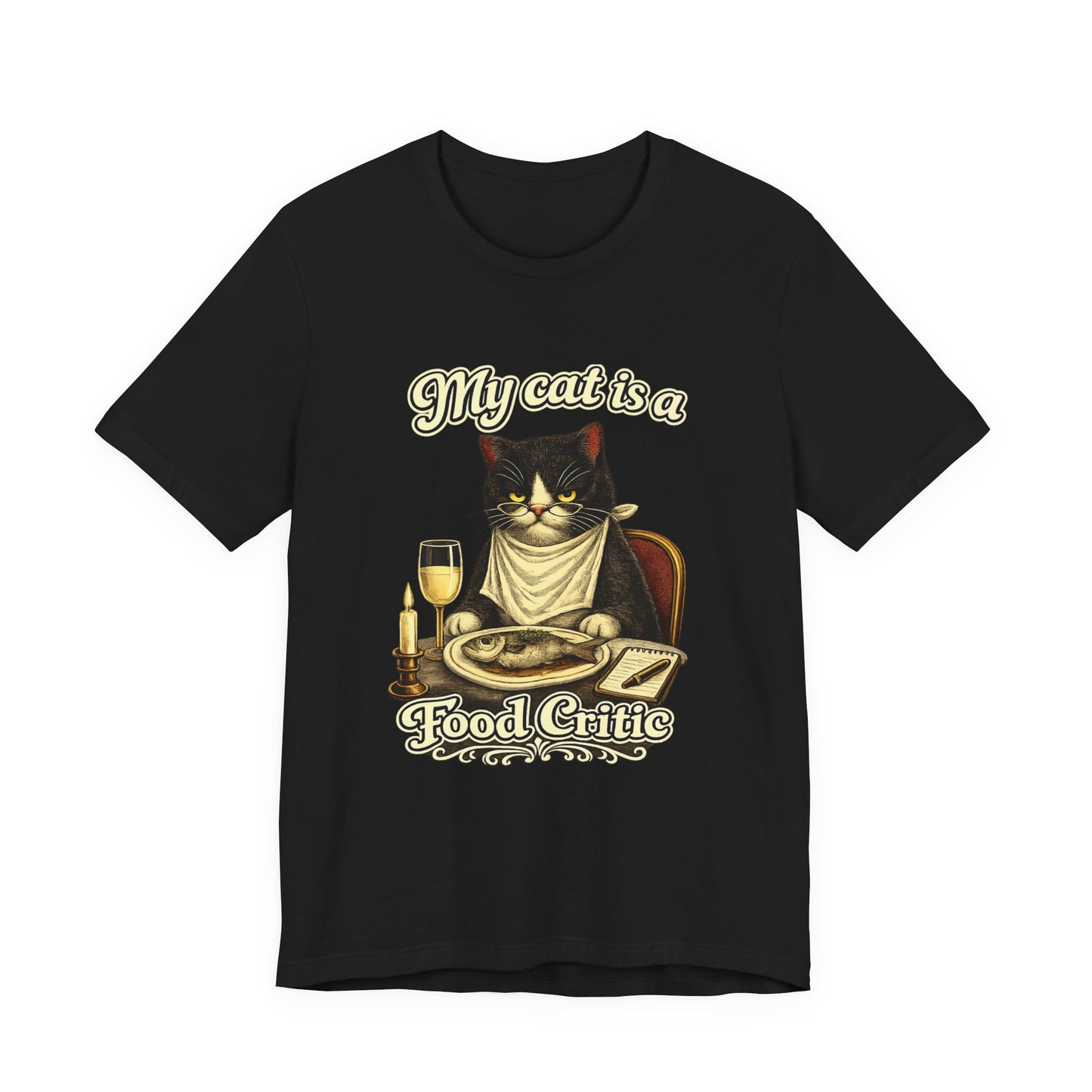 My Cat Is a Food Critic – Retro Whiskers -Dark Cat T-Shirt | Cats with Character