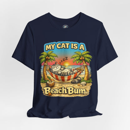 My Cat Is A Beach Bum Dark T-Shirt | Funny Cat Lover Summer T-Shirt