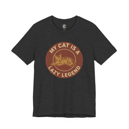 My Cat is a Lazy Legend - Retro Whiskers - Dark Unisex Jersey Short Sleeve Tee
