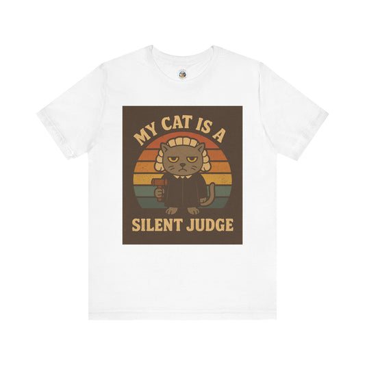 My Cat is a Silent Judge - Retro Whiskers - Unisex Jersey Short Sleeve Tee