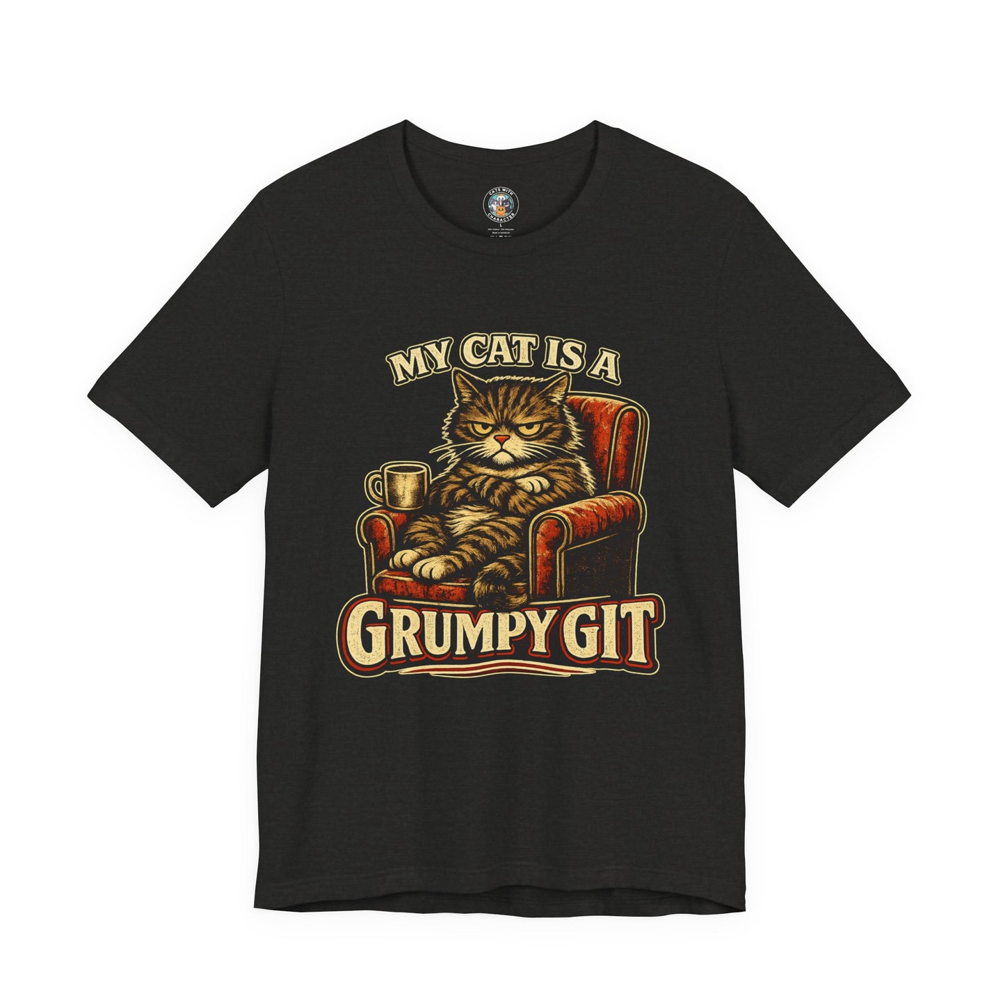 My Cat Is A Grumpy Git – Retro Whiskers Dark Cat T-Shirt | Cats With Character