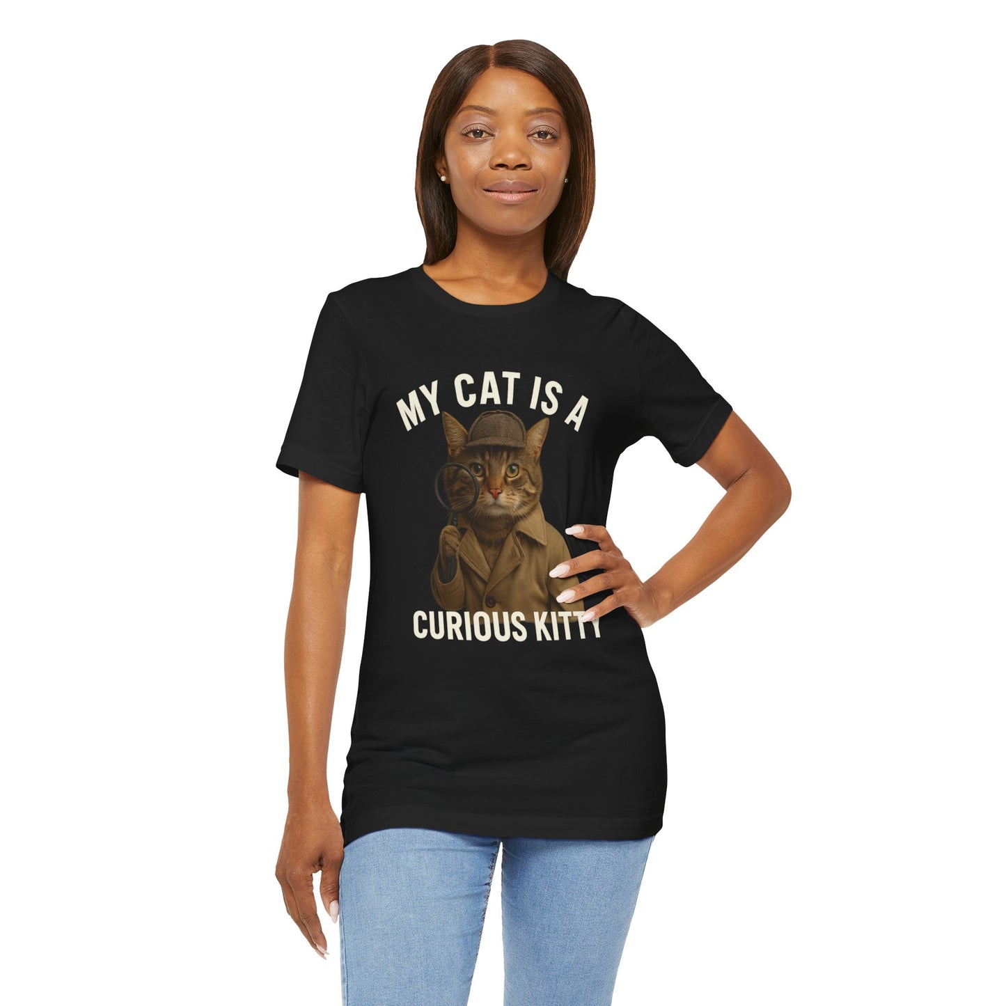 My Cat is a Curious Kitty - Paws in Focus - Dark Unisex Jersey Short Sleeve Tee