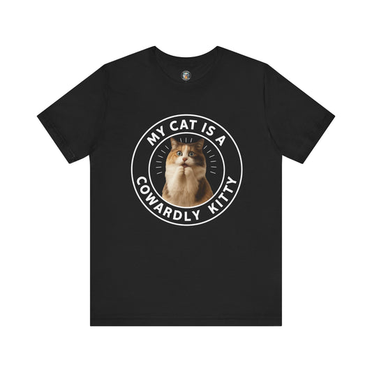 My Cat is a Cowardly Kitty - Paws in Focus - Dark Unisex Jersey Short Sleeve Tee