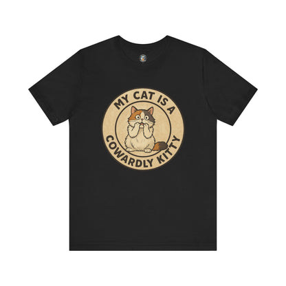 My Cat is a Cowardly Kitty - Retro Whiskers - Dark Unisex Jersey Short Sleeve Tee