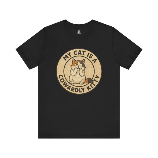 My Cat is a Cowardly Kitty - Retro Whiskers - Dark Unisex Jersey Short Sleeve Tee
