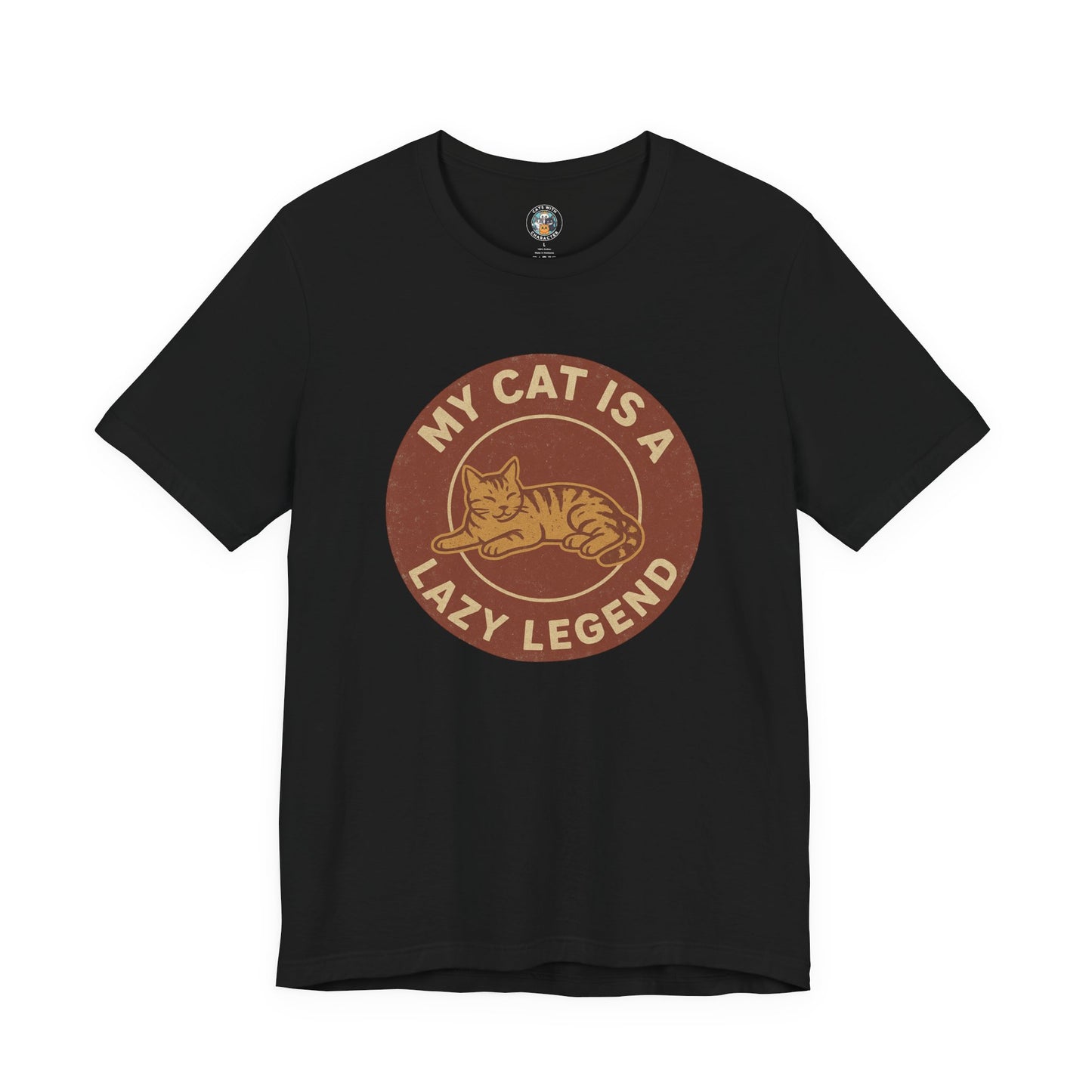 My Cat is a Lazy Legend - Retro Whiskers - Dark Unisex Jersey Short Sleeve Tee