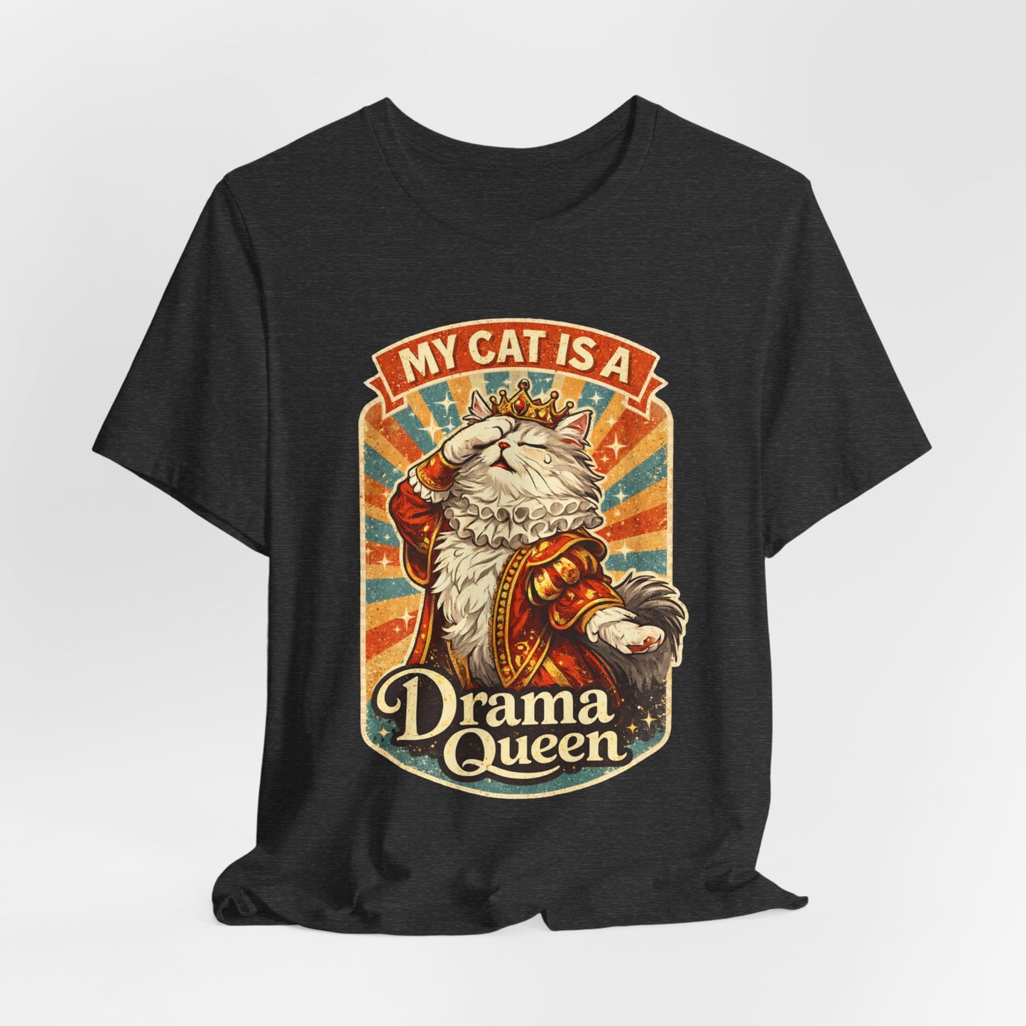 My Cat Is A Drama Queen - Retro Whiskers - Dark Cat T-Shirt | Cats With Character