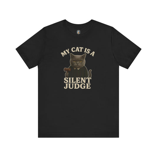 My Cat is a Silent Judge - Paws in Focus - Dark Unisex Jersey Short Sleeve Tee