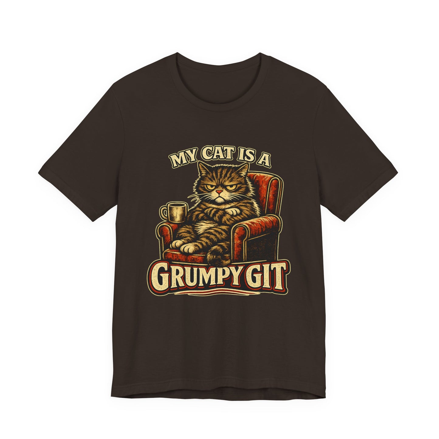 My Cat Is A Grumpy Git – Retro Whiskers Dark Cat T-Shirt | Cats With Character