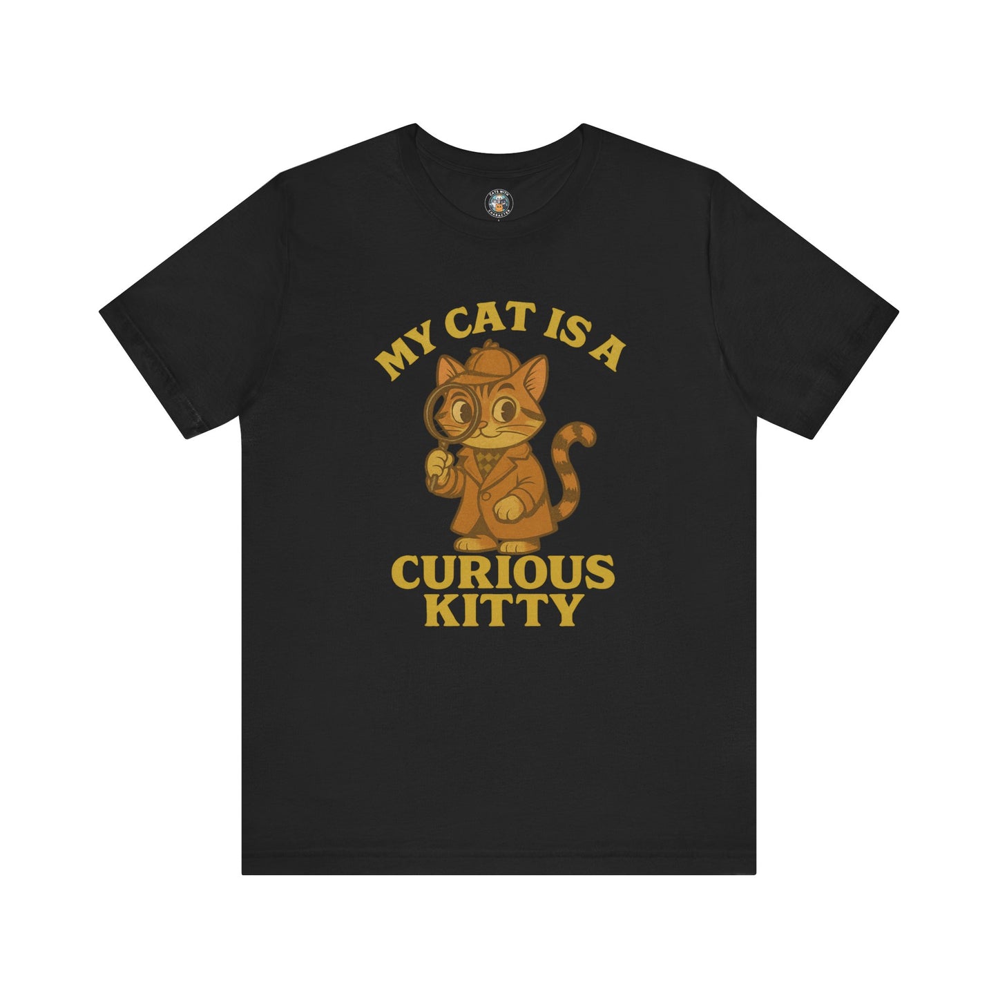 My Cat is a Curious Kitty - Retro Whiskers - Dark Unisex Jersey Short Sleeve Tee