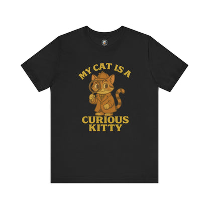 My Cat is a Curious Kitty - Retro Whiskers - Dark Unisex Jersey Short Sleeve Tee