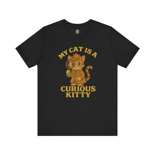 My Cat is a Curious Kitty - Retro Whiskers - Dark Unisex Jersey Short Sleeve Tee