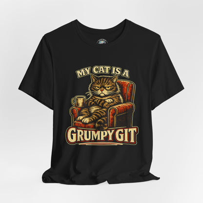 My Cat Is A Grumpy Git – Retro Whiskers Dark Cat T-Shirt | Cats With Character