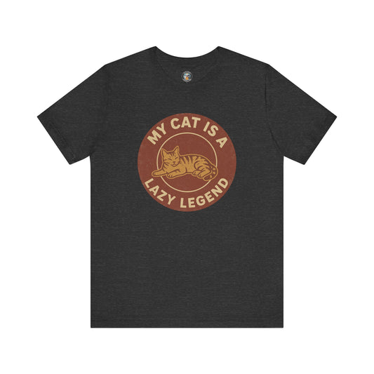 My Cat is a Lazy Legend - Retro Whiskers - Dark Unisex Jersey Short Sleeve Tee