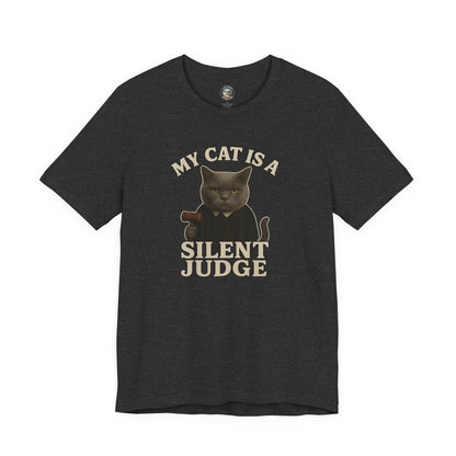 My Cat is a Silent Judge - Paws in Focus - Dark Unisex Jersey Short Sleeve Tee