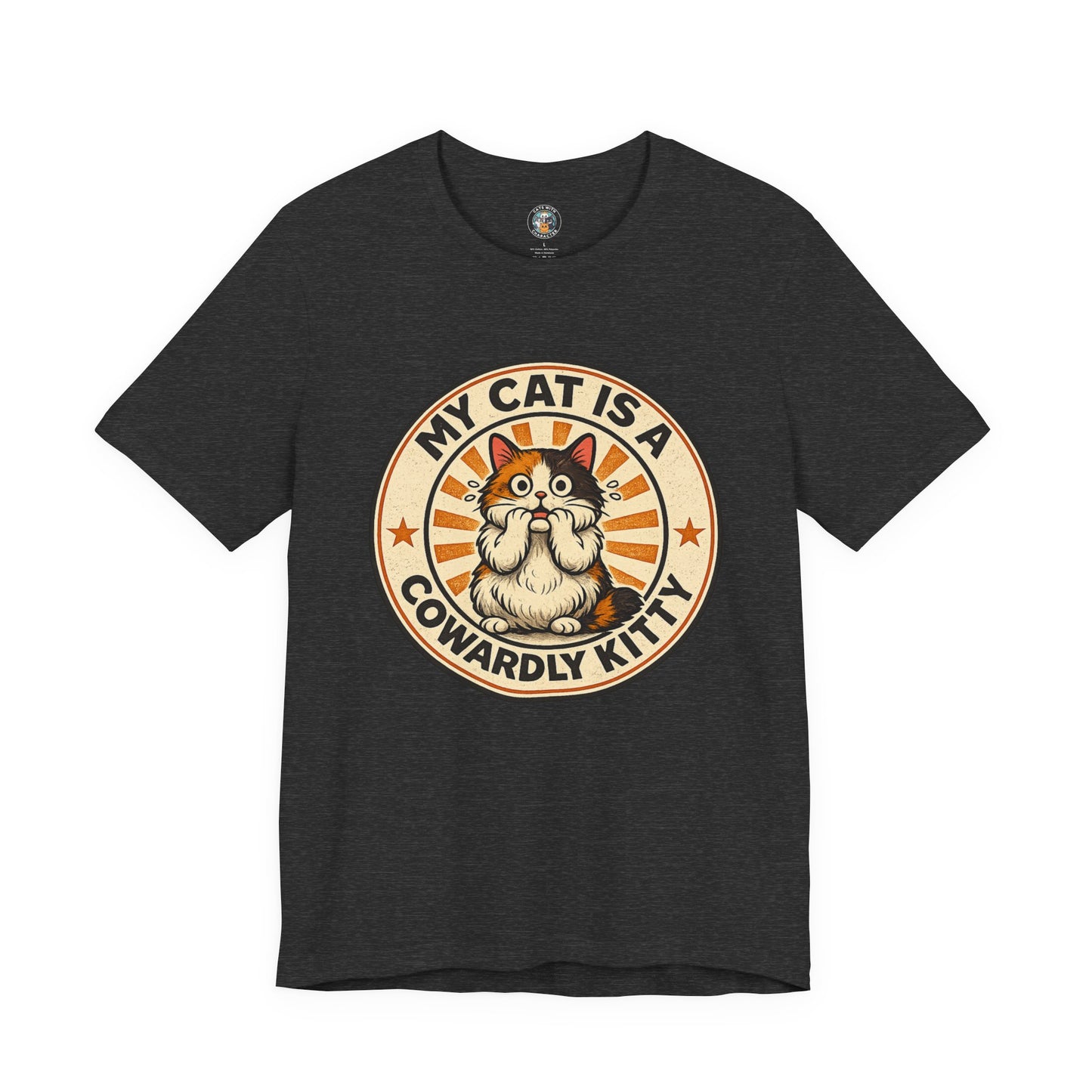 My Cat is a Cowardly Kitty - Retro Whiskers - Dark T-shirt | Cats With Character