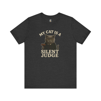 My Cat is a Silent Judge - Paws in Focus - Dark Unisex Jersey Short Sleeve Tee