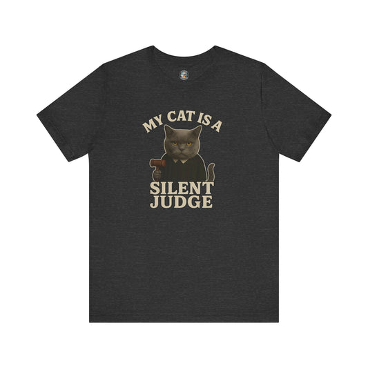 My Cat is a Silent Judge - Paws in Focus - Dark Unisex Jersey Short Sleeve Tee