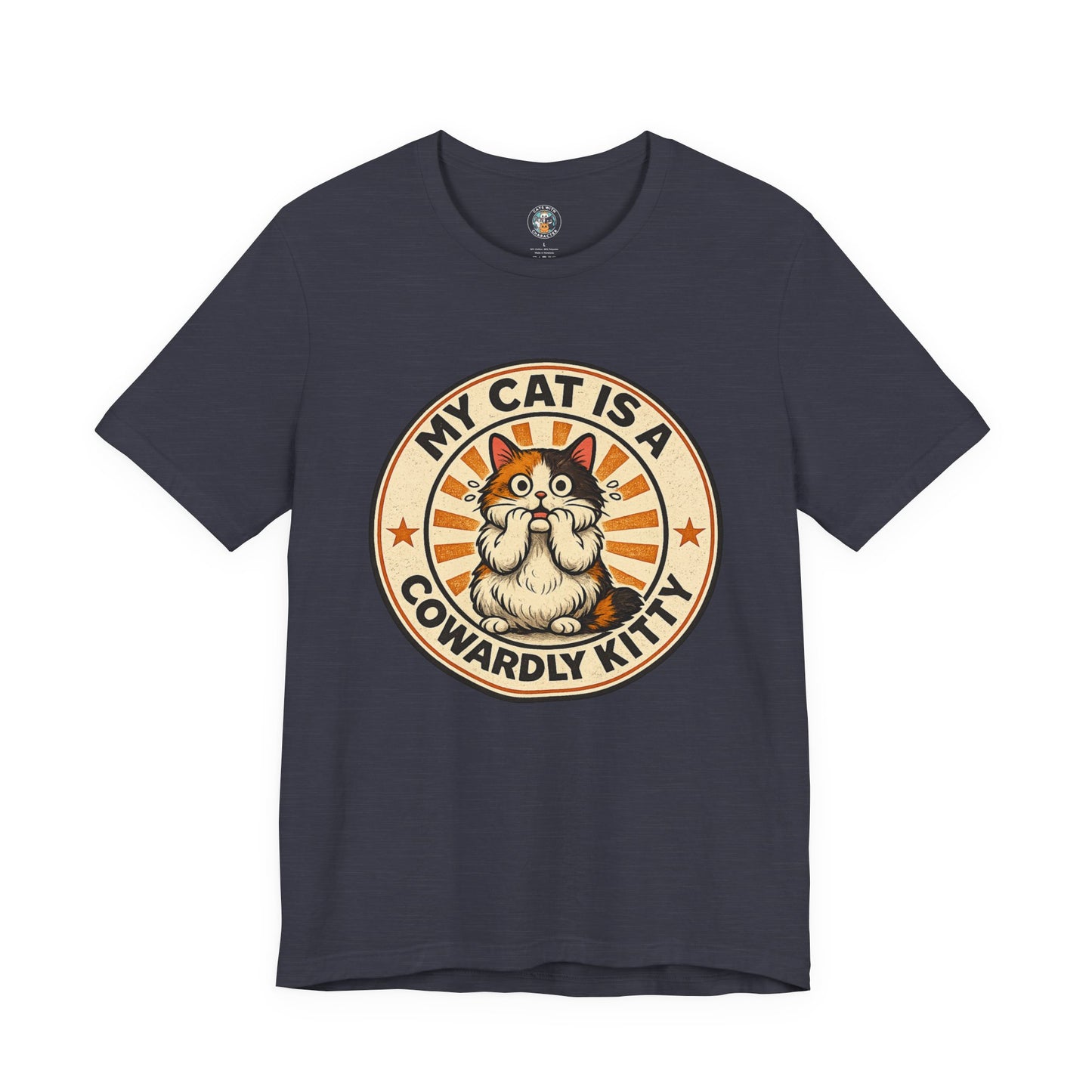 My Cat is a Cowardly Kitty - Retro Whiskers - Dark T-shirt | Cats With Character