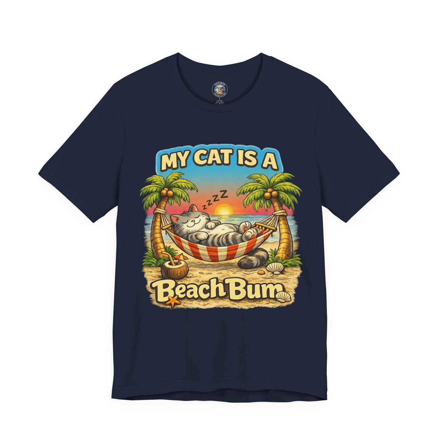 My Cat Is A Beach Bum Dark T-Shirt | Funny Cat Lover Summer T-Shirt