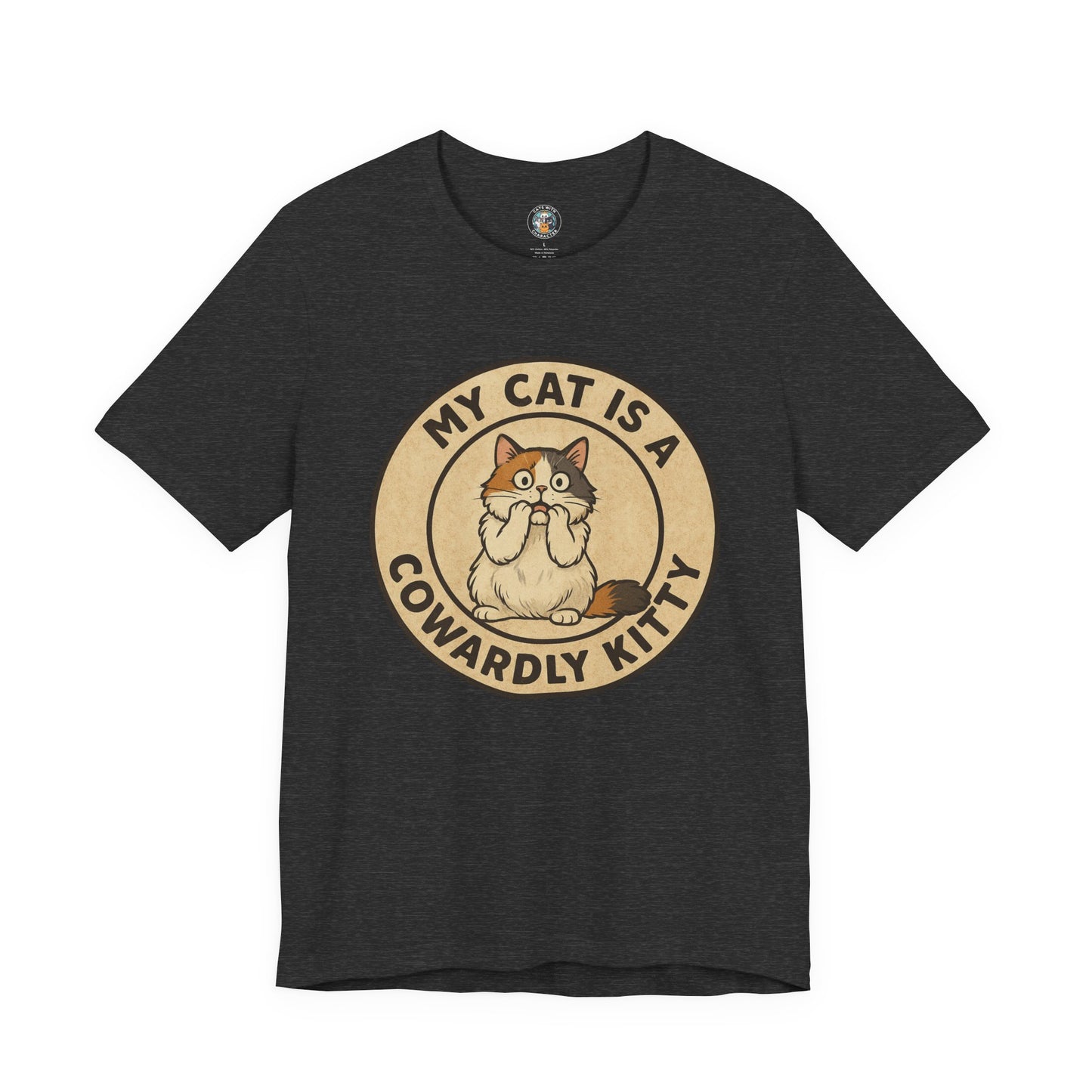 My Cat is a Cowardly Kitty - Retro Whiskers - Dark Unisex Jersey Short Sleeve Tee