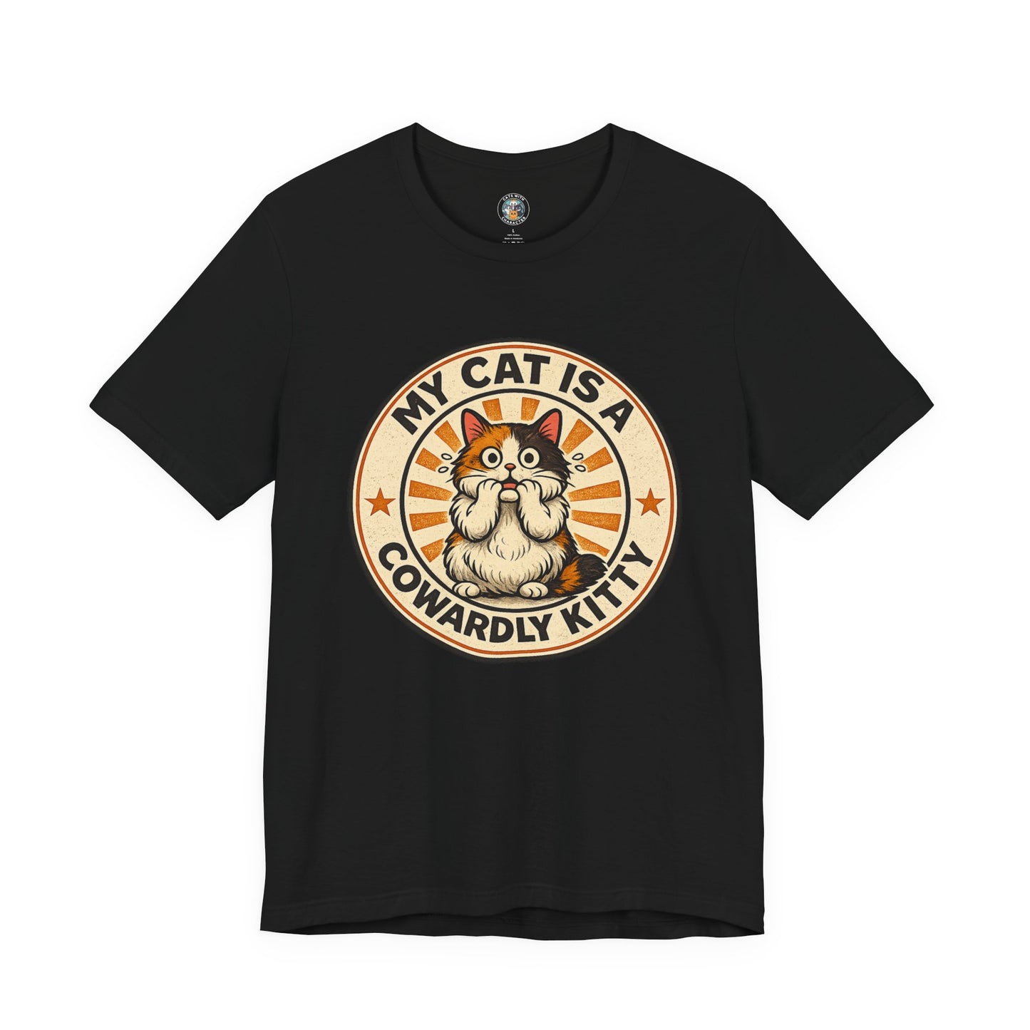 My Cat is a Cowardly Kitty - Retro Whiskers - Dark T-shirt | Cats With Character