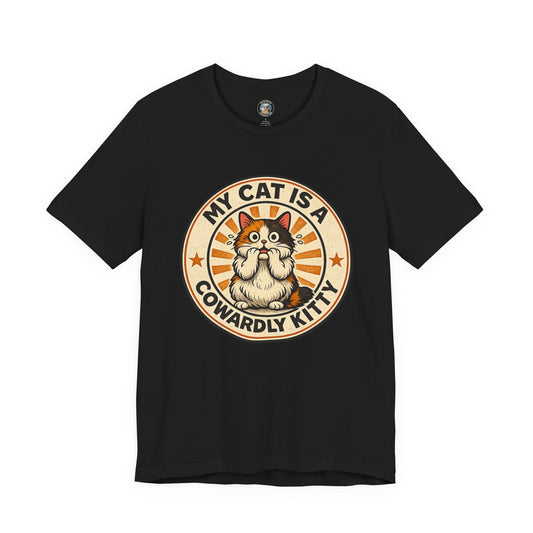 My Cat is a Cowardly Kitty - Retro Whiskers - Dark T-shirt | Cats With Character