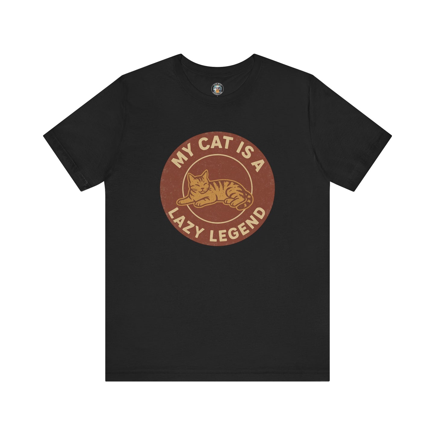 My Cat is a Lazy Legend - Retro Whiskers - Dark Unisex Jersey Short Sleeve Tee