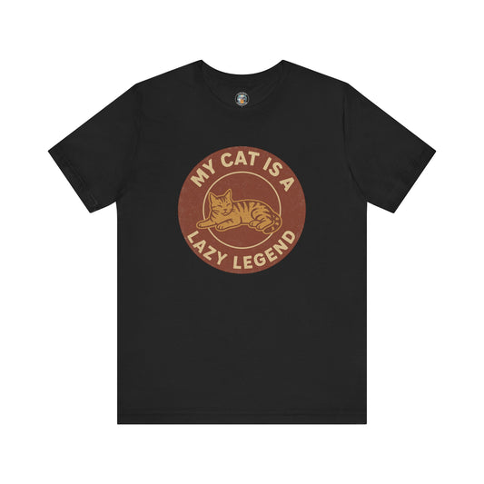 My Cat is a Lazy Legend - Retro Whiskers - Dark Unisex Jersey Short Sleeve Tee