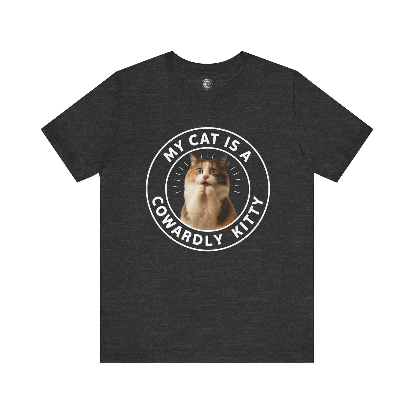 My Cat is a Cowardly Kitty - Paws in Focus - Dark Unisex Jersey Short Sleeve Tee