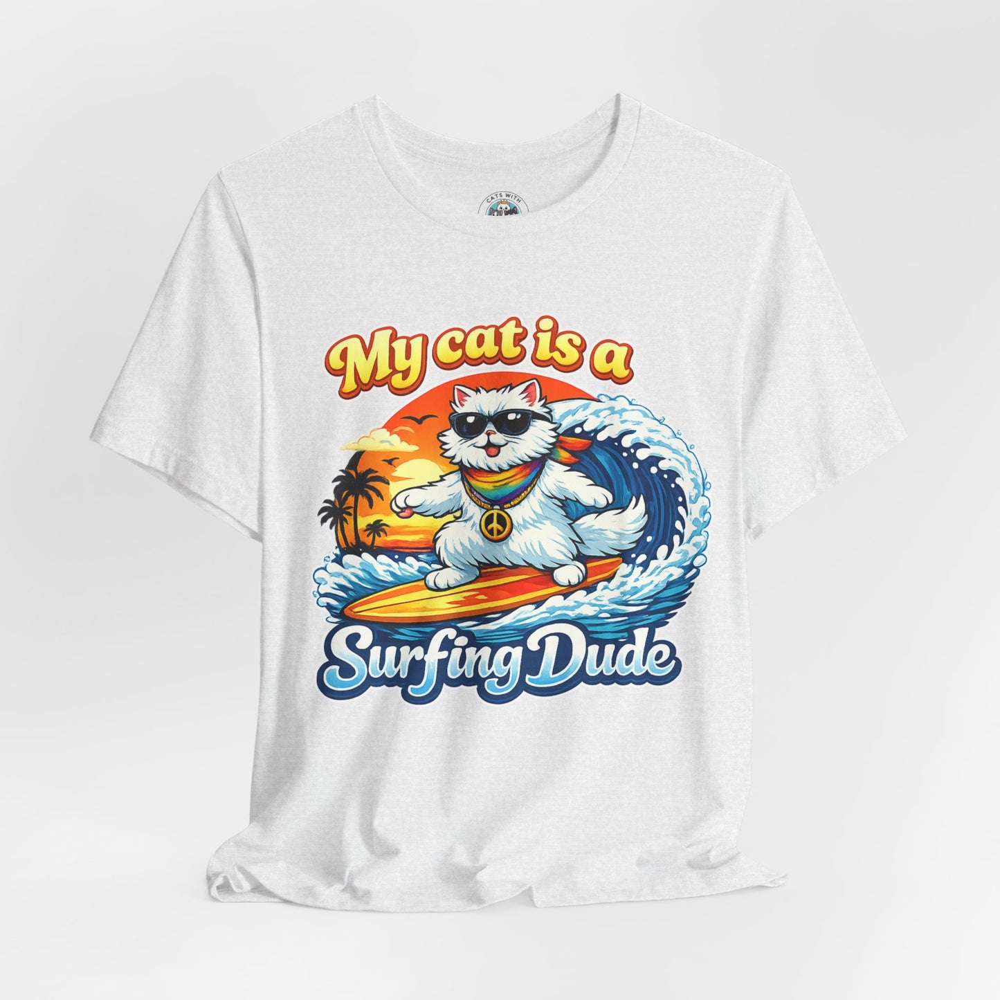 My Cat Is A Surfing Dude T-Shirt – Funny Cool Cat Surf Graphic Tee for Cat Lovers