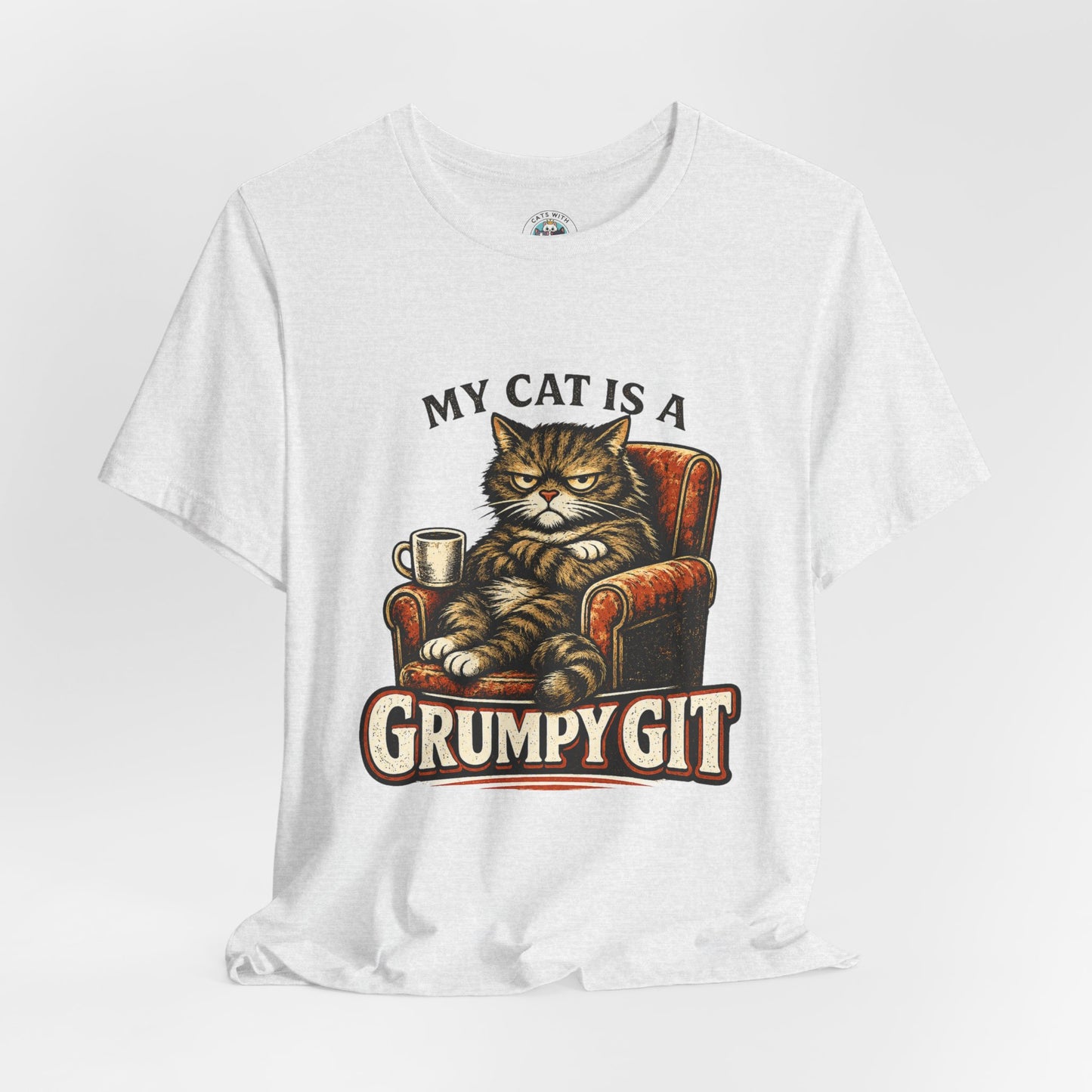 My Cat Is A Grumpy Git – Retro Whiskers Cat T-Shirt | Cats With Character