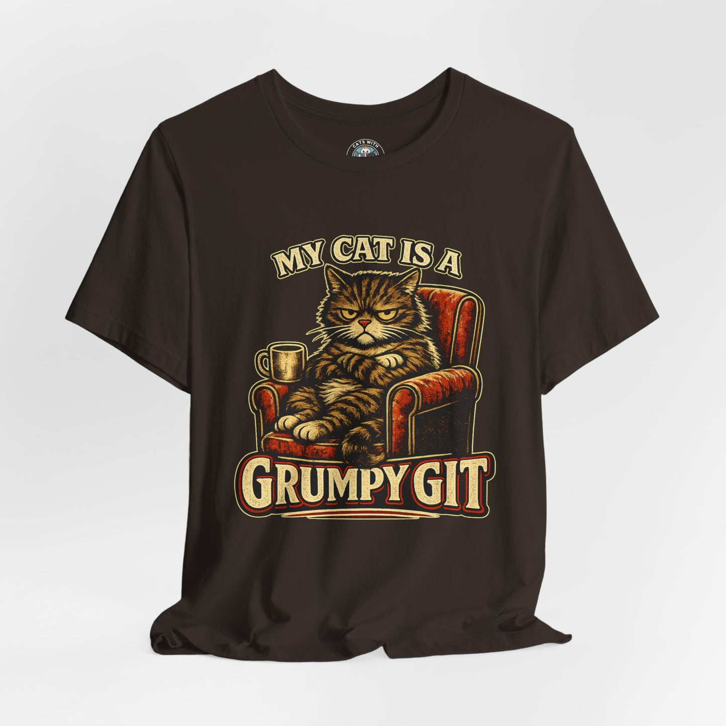 My Cat Is A Grumpy Git – Retro Whiskers Dark Cat T-Shirt | Cats With Character