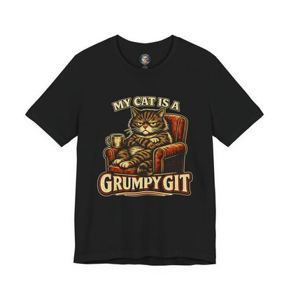 My Cat Is A Grumpy Git – Retro Whiskers Dark Cat T-Shirt | Cats With Character
