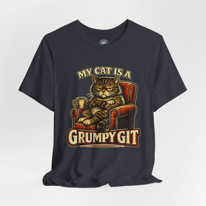 My Cat Is A Grumpy Git – Retro Whiskers Dark Cat T-Shirt | Cats With Character