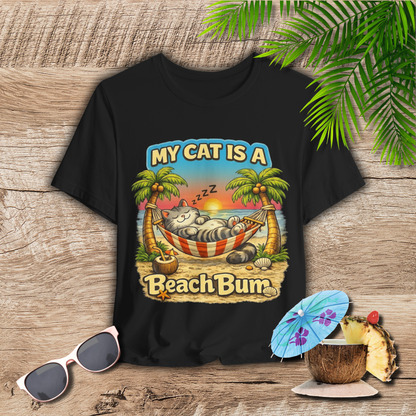My Cat Is A Beach Bum Dark T-Shirt | Funny Cat Lover Summer T-Shirt