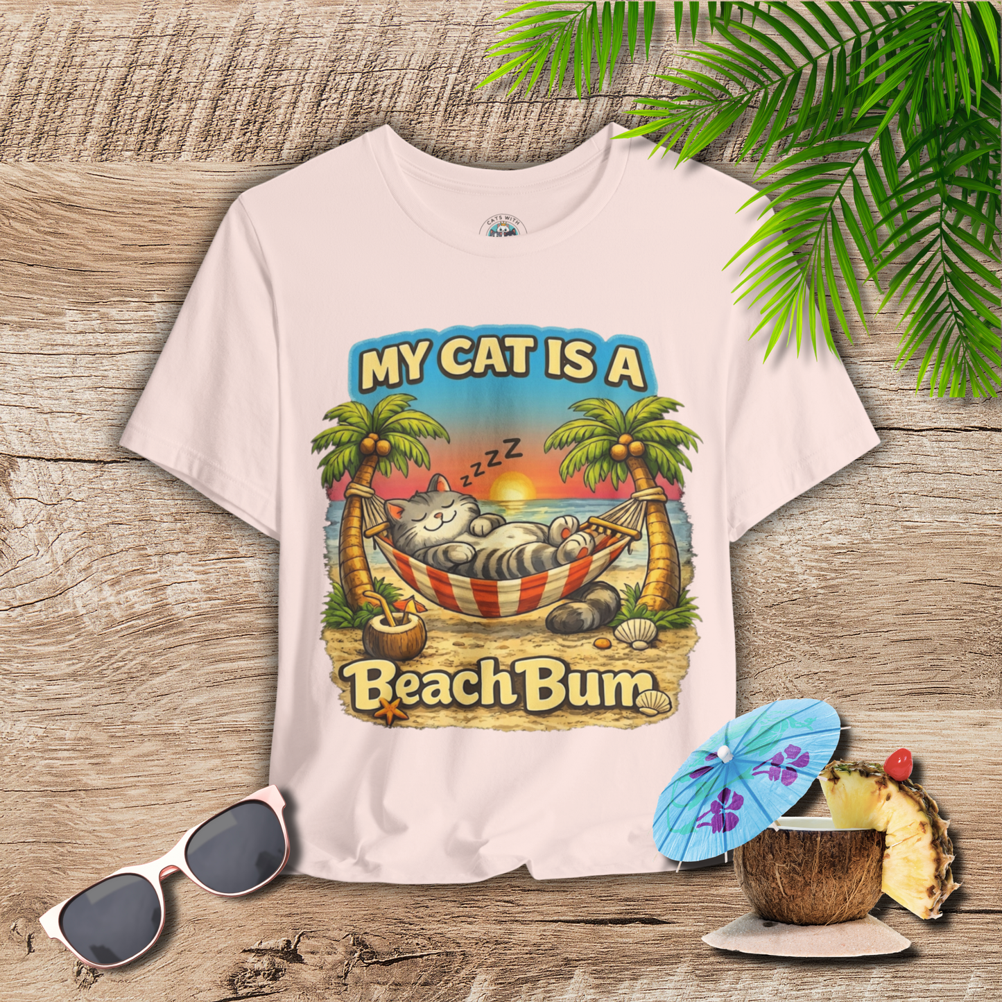 My Cat Is A Beach Bum T-Shirt | Funny Cat Lover Summer T-Shirt